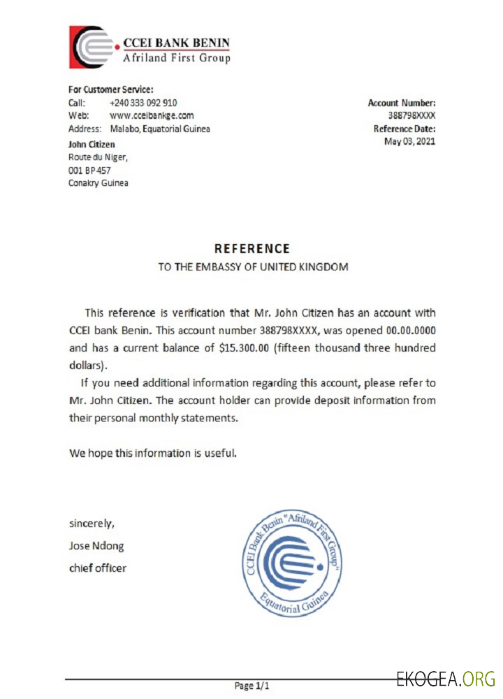 Guinée équatoriale , CCEI Bank Bénin bank , reference